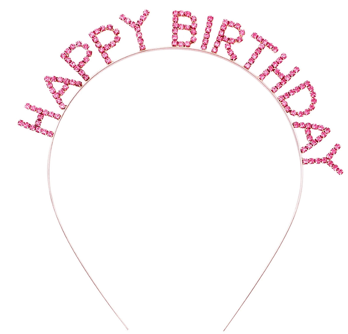 Pembe Renk Kristal Taşlı Gold Renk Kaplama Happy Birthday Taç 16x17 Cm - Lisinya