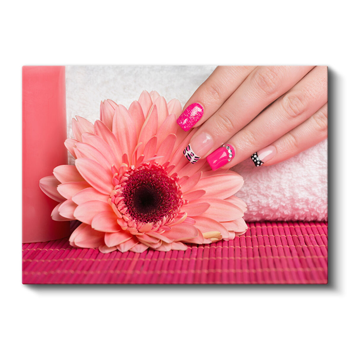 Modern Nail Art Gerbera Çiçeği Tasarımı Kanvas Tablo