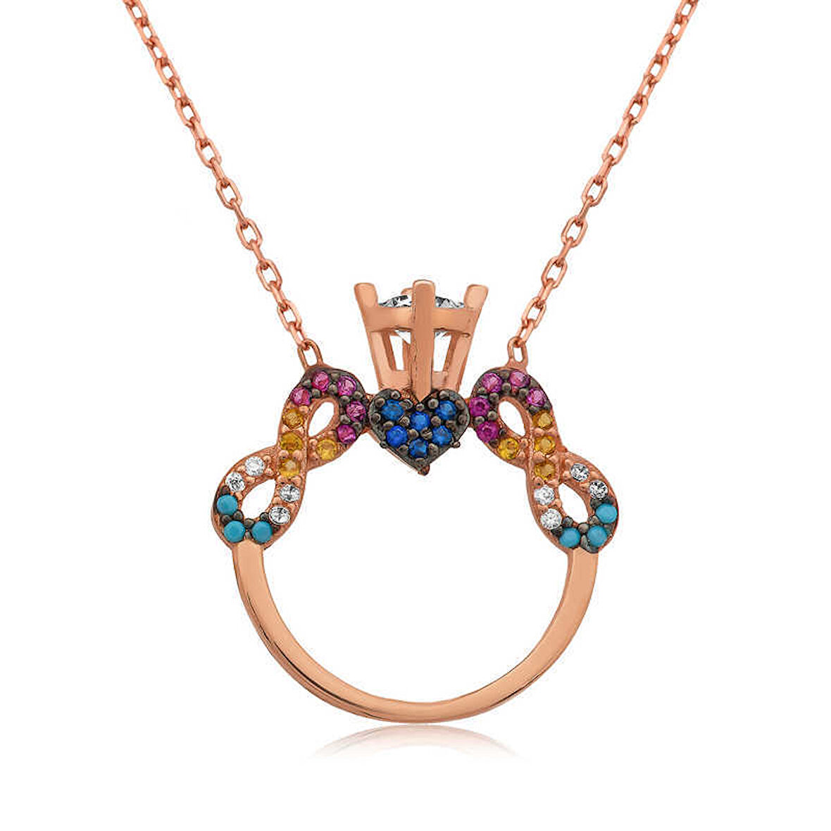 Gümüş Tek Taş Sonsuz Aşk kadın Kolye