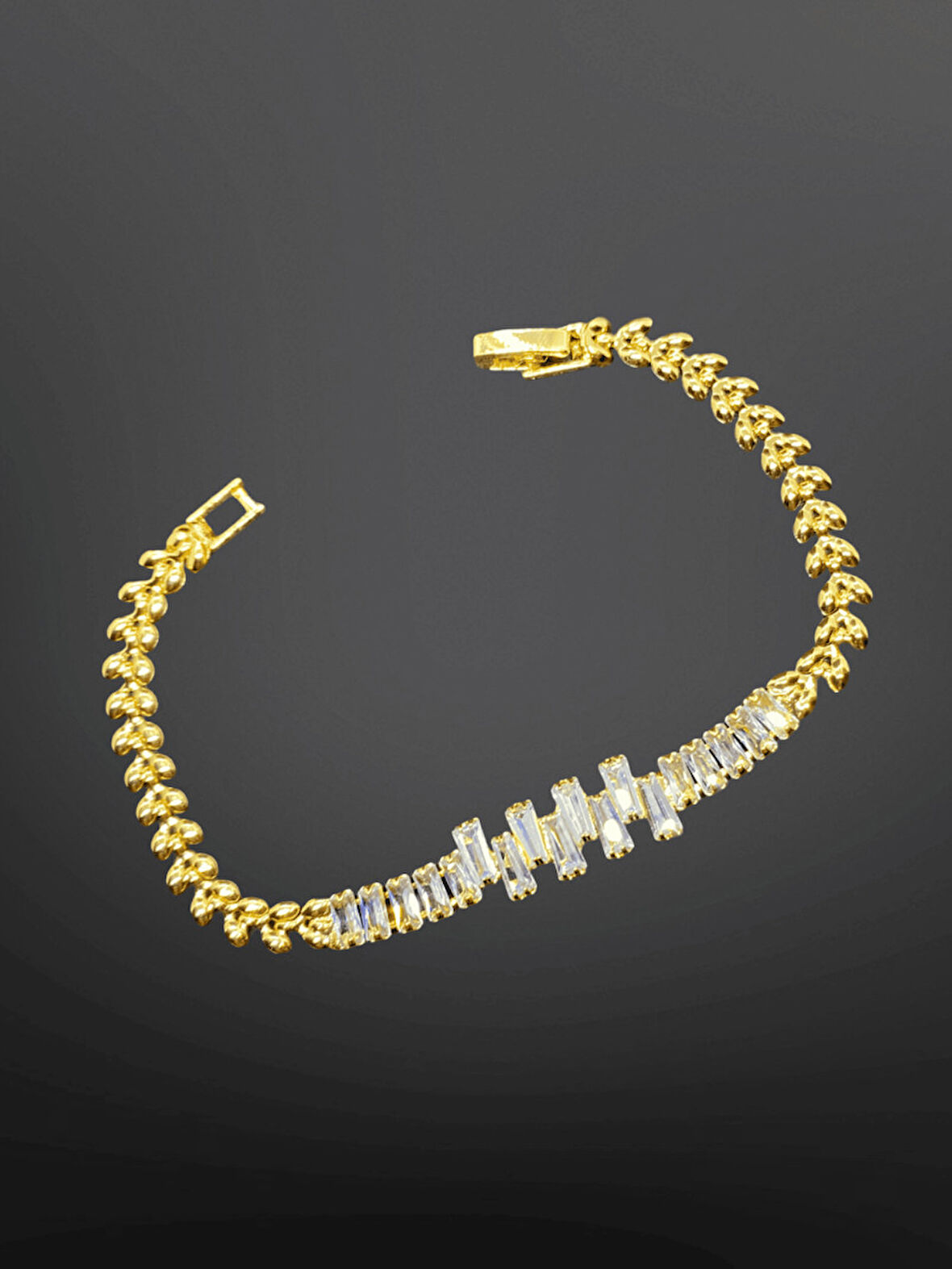 Gold Renk Kristal Taş Model 316L Şık Trend Çelik Zarif Bileklik | Işıltılı ve Şık