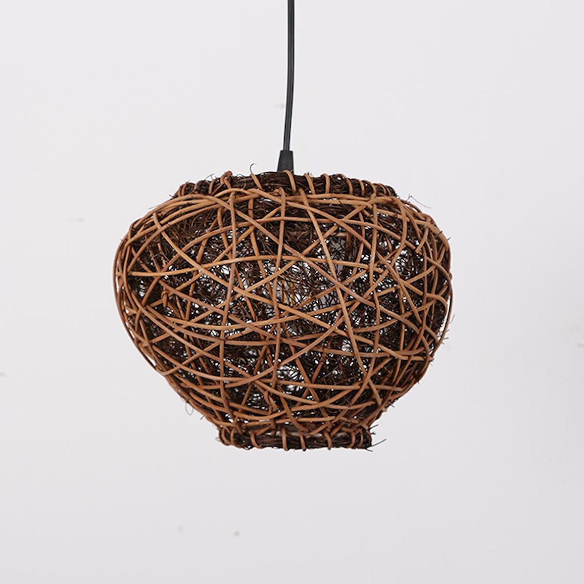 Bambu & Rattan Salon Yatak Odası Antre Ahşap Sarkıt Tekli Doğal Avize Tasarım Aydınlatma 25x20cm