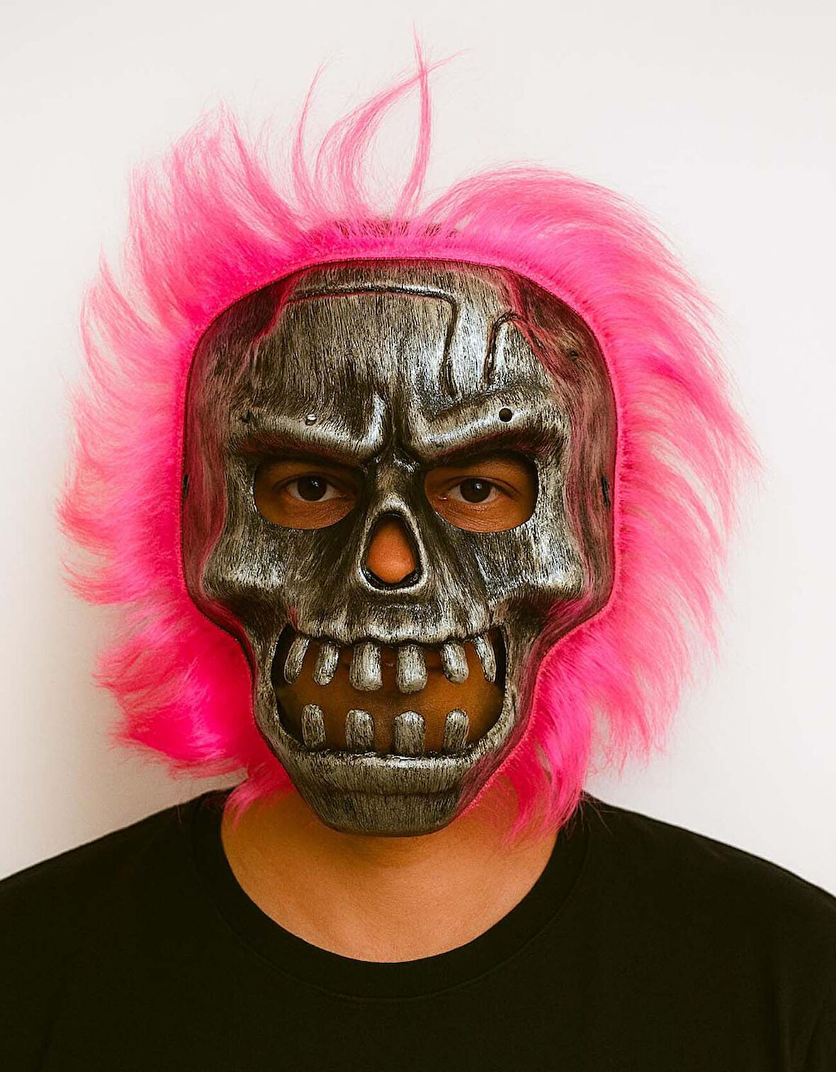 Wild Skull - Gümüş Kafatası Pembe Saçlı İskelet Maske