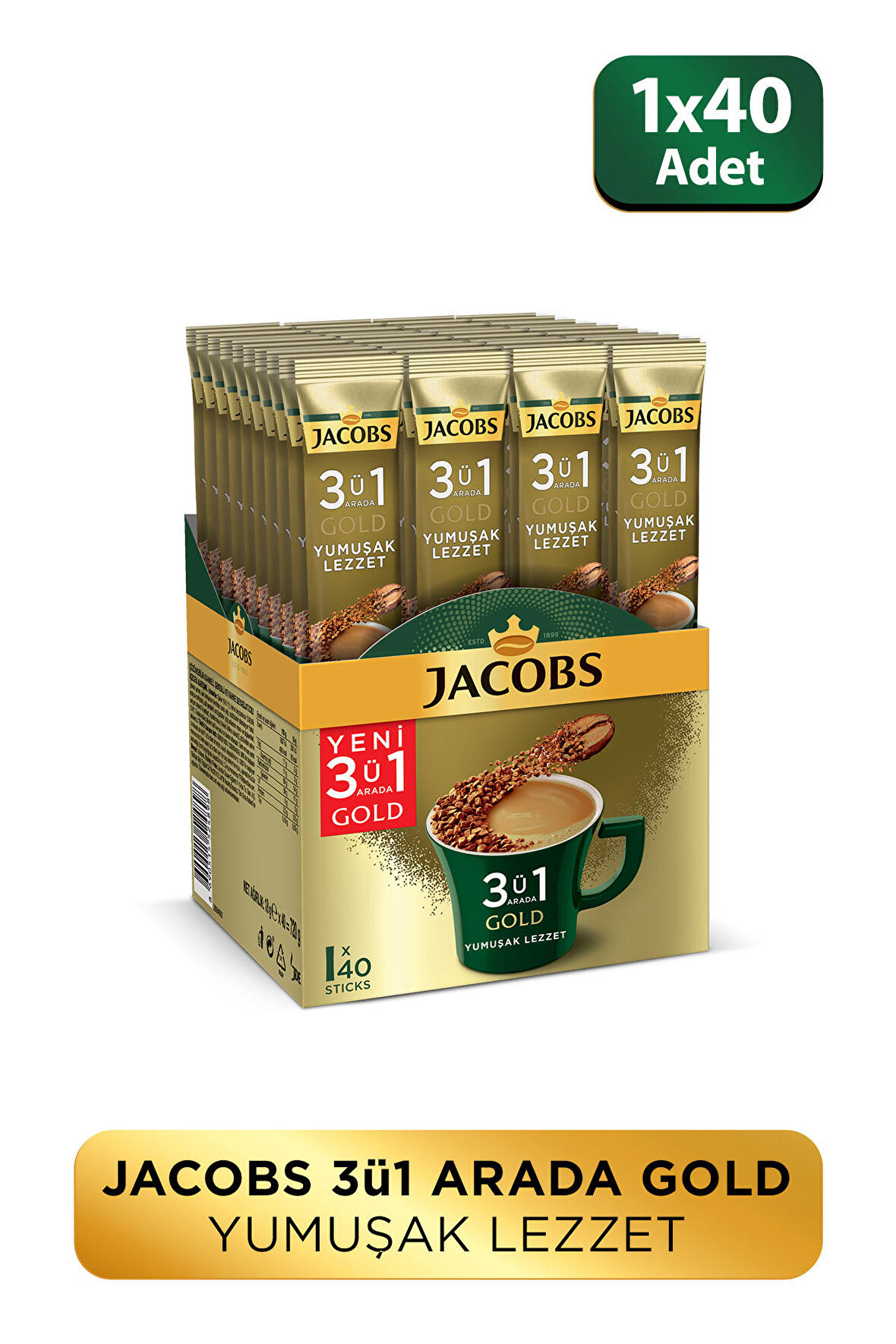 Jacobs 3'ü 1 Arada Gold Yumuşak İçim Karışım Kahve 40'lı Kutu