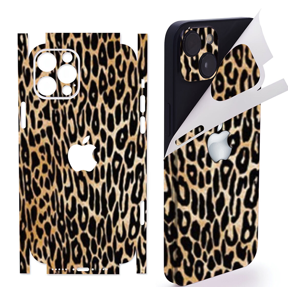 İphone 15 Plus için 360 full arka kaplama koruma sticker kılıfsız kullanım için KADİFE LEOPAR