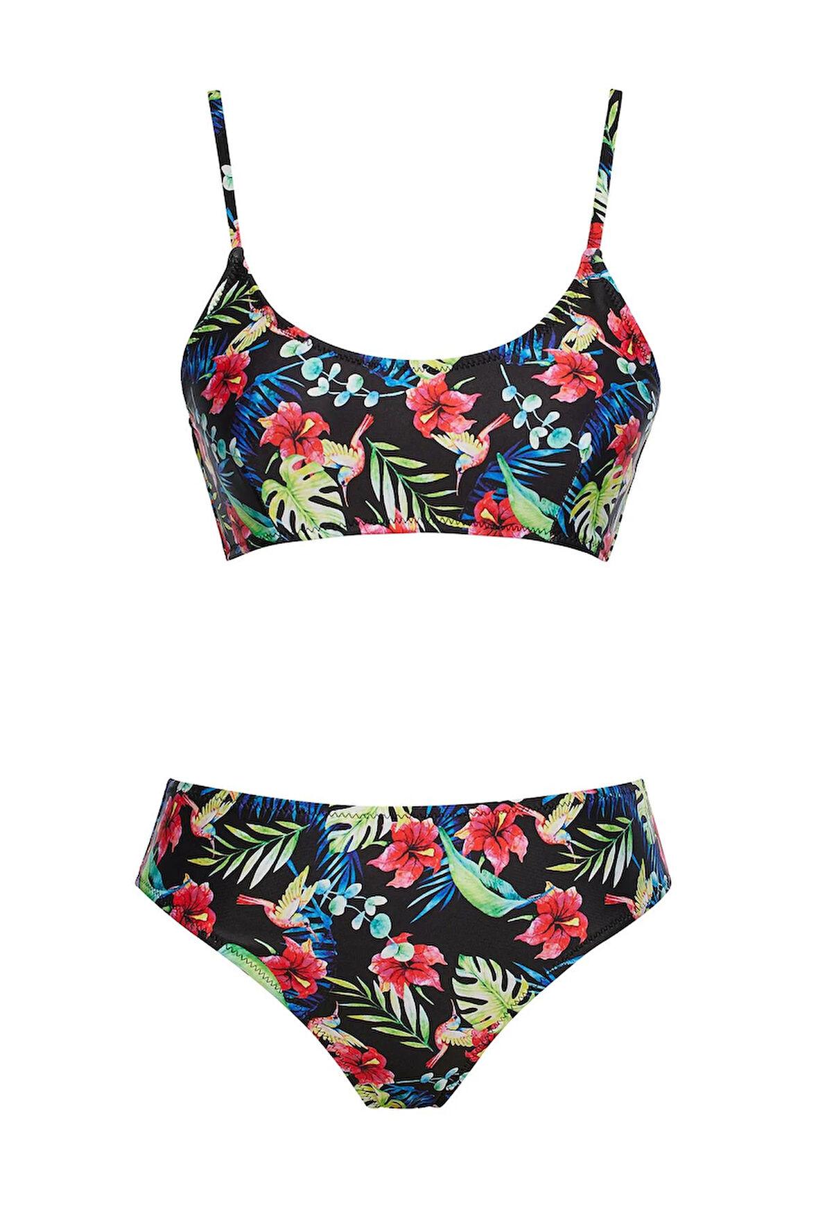 Yuvarlak Yaka Desenli Bikini Takım 