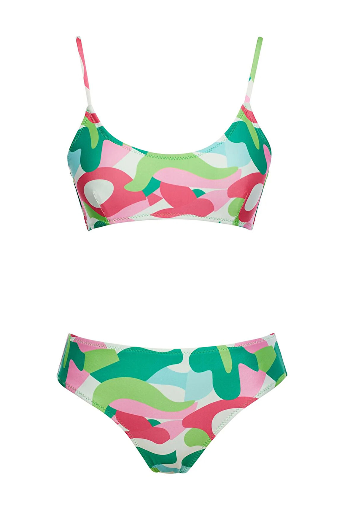 Yuvarlak Yaka Desenli Bikini Takım 