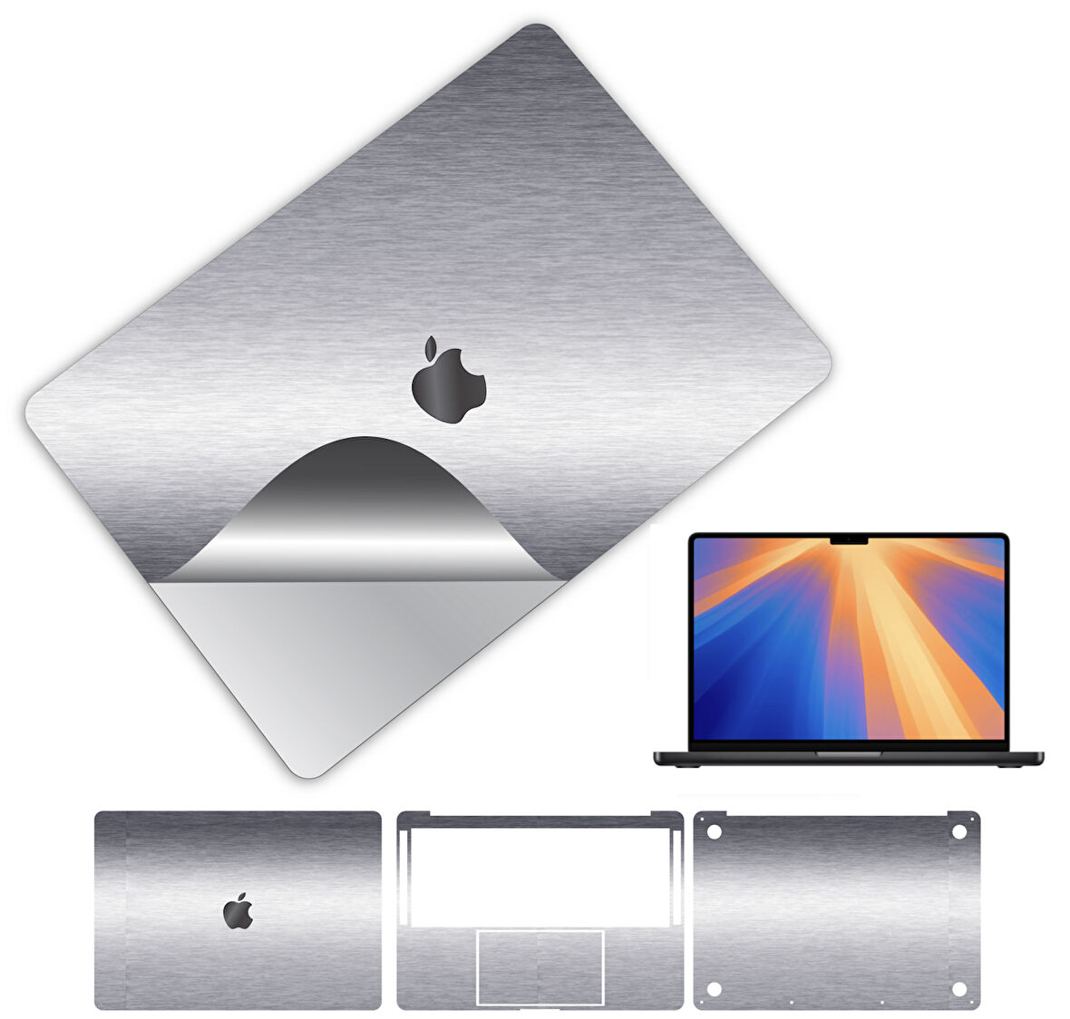 Macbook pro 14 inç 360 kaplama koruma sticker çizilmez film kaplama m1 m2 m3 m4 serisi GÜMÜŞ GRİ