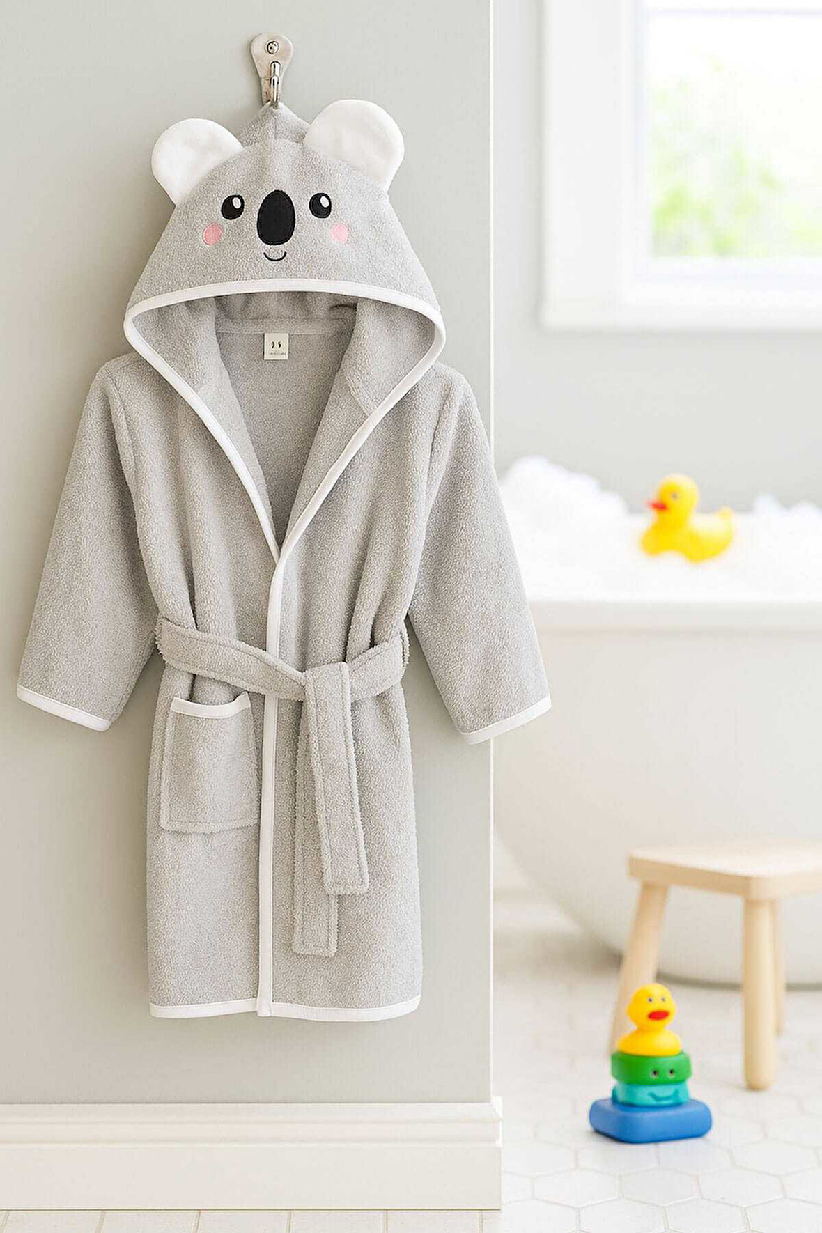 Kapşonlu Unisex &#37;100 Pamuklu Çocuk Banyo Bornozu Koala