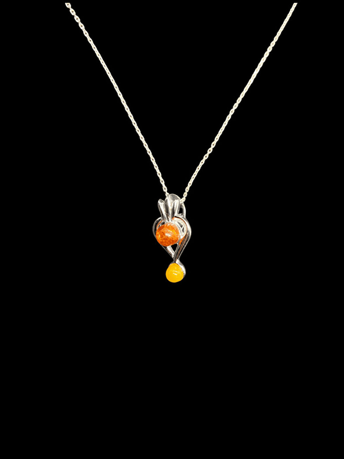 🌻 Amber ve Sarı Taşlı 925 Ayar İthal Gümüş Kolye — Doğanın Sıcak Işıltısı