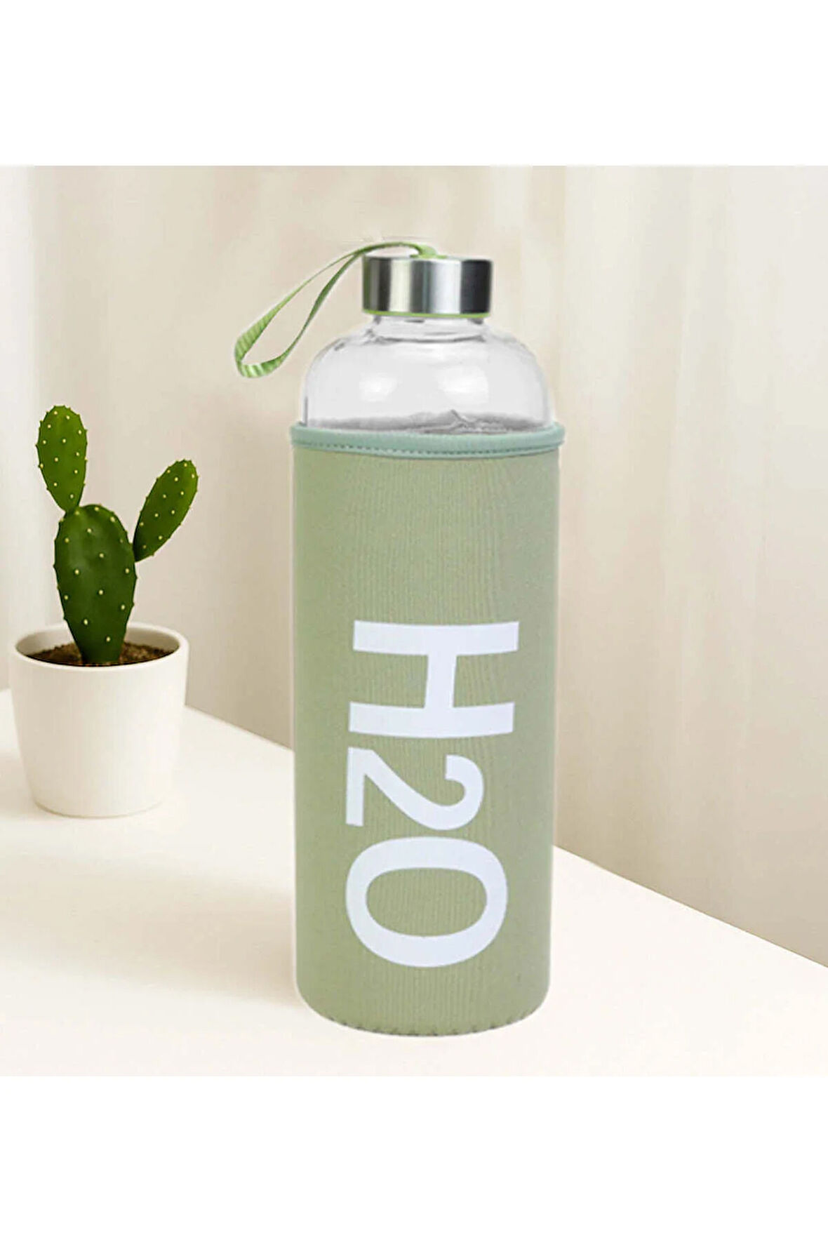 Yeşil Bez Kılıflı 1000 ml Cam Matara