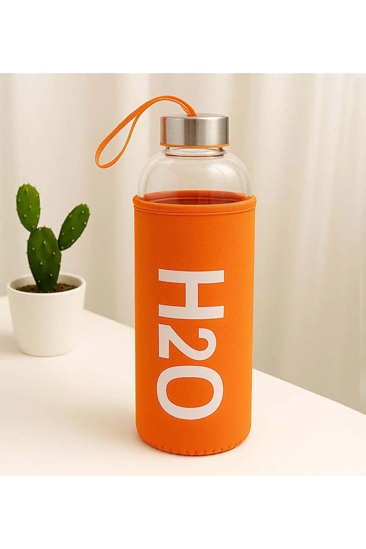 Turuncu Bez Kılıflı 1000 ml Cam Matara