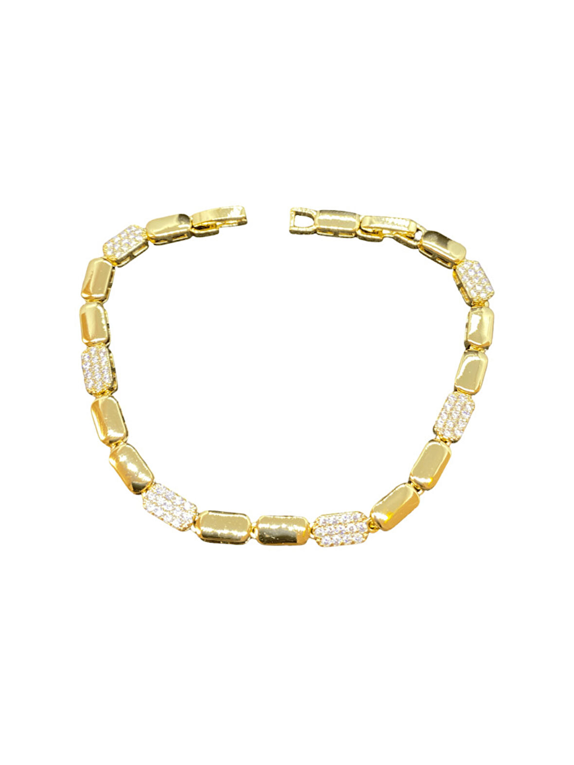 Altın Renk VIP Parlak Taşlı Şık Dizme Model 316L Çelik Kadın Bileklik | Parlak ve Şık Hediye