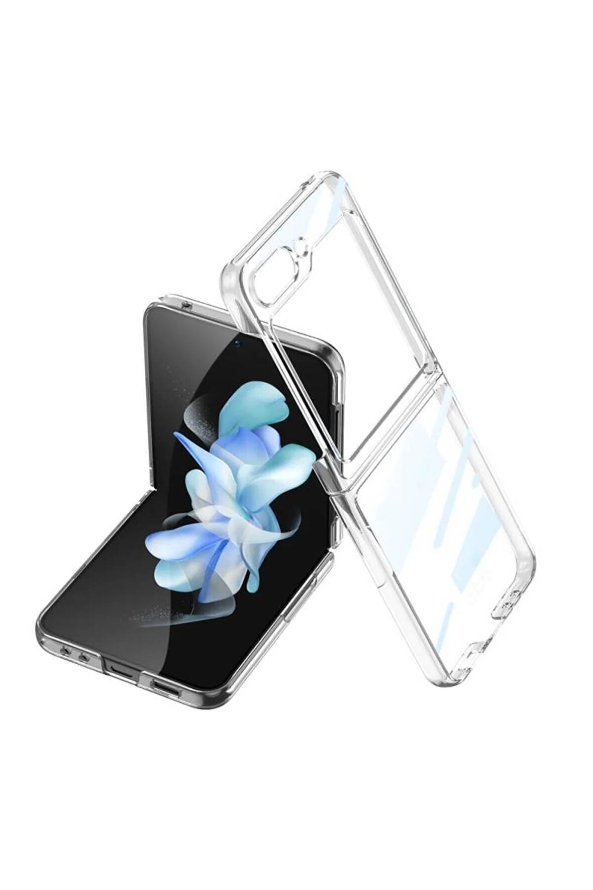 Samsung Galaxy Z Flip 5 ile Uyumlu Metal Görünümlü Kamera Lens Korumalı Telefon Kılıfı Kapak