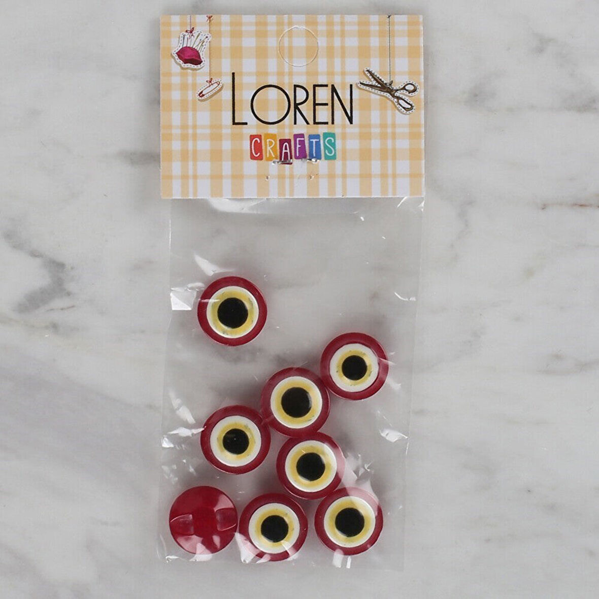 Loren Crafts kırmızı 8 li nazar boncuğu düğme - 16