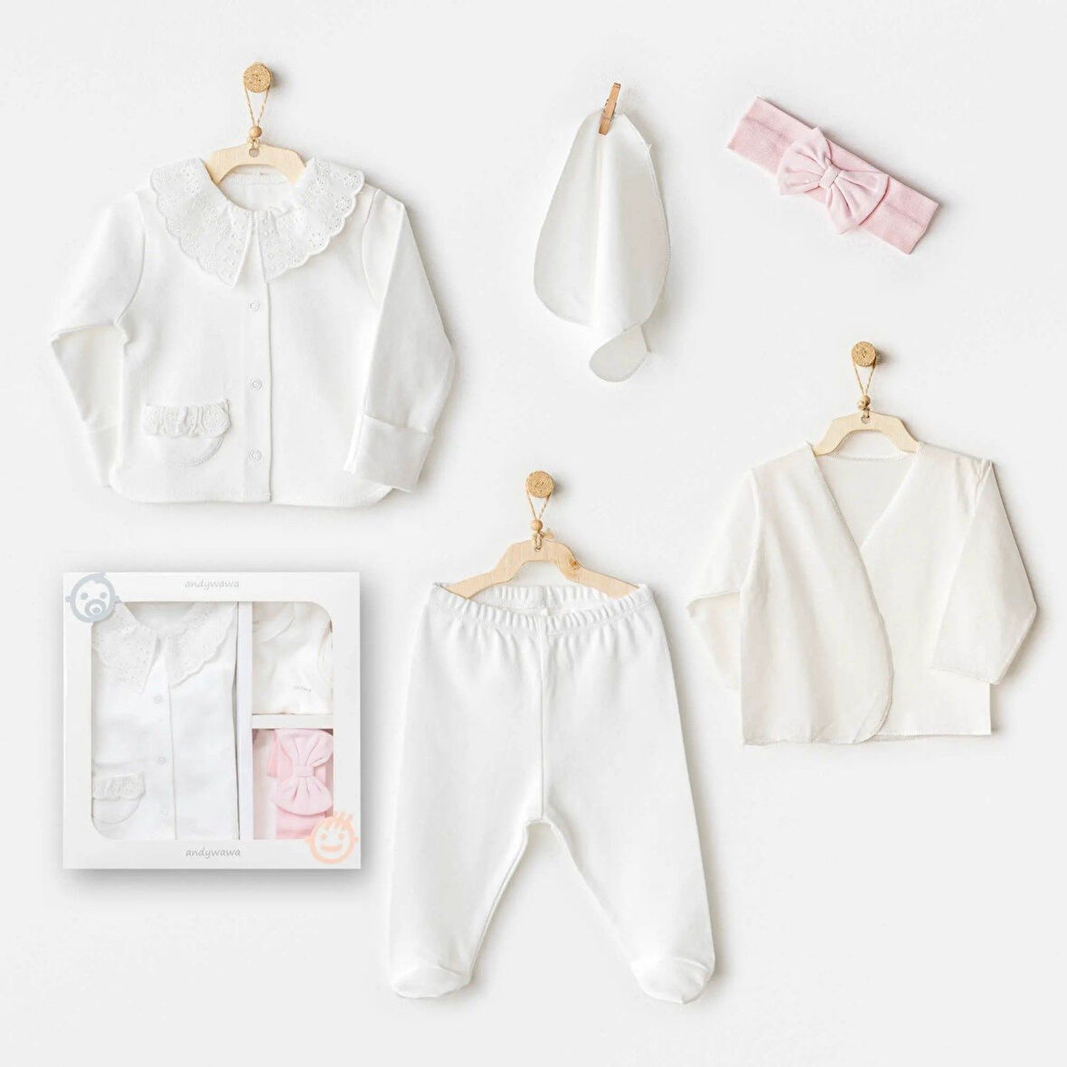 Andywawa AC25650 Cuddly Bunny Bear 5'Li Hastane Çıkışı Ecru Pink