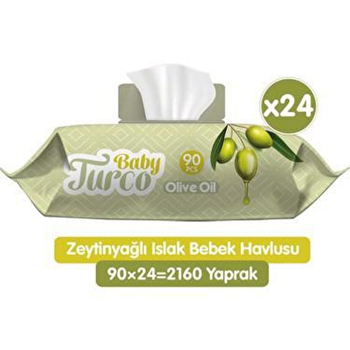 Baby Turco Zeytinyağlı Alkolsüz 24 x 90 Yaprak 24 Paket Islak Mendil