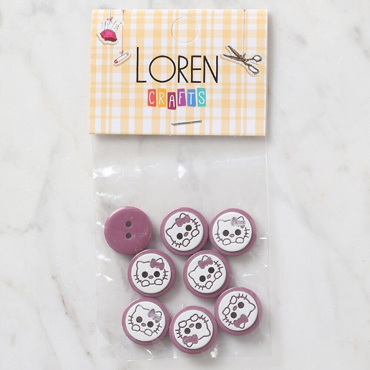 Loren Crafts 8 li Vişne Çürüğü Kedi Düğme - 586