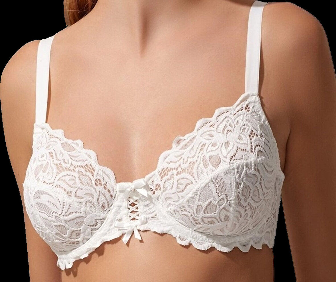 Nurteks 1050 Kadın Balenli Dantelli Toparlayıcı Sütyen - EKRU - 95C
