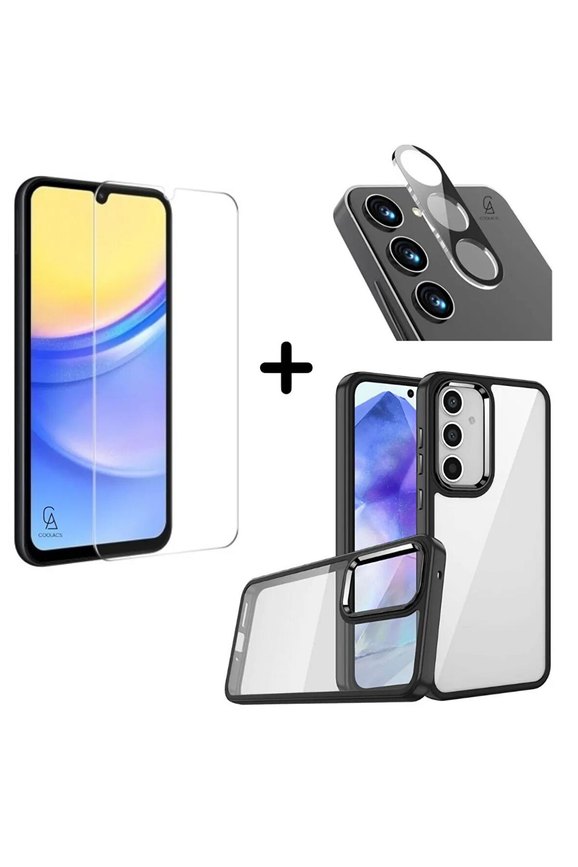 Samsung Galaxy A15 Uyumlu Pastel Renk Telefon Kılıfı Temperli Cam Ekran ve Kamera Koruyucu