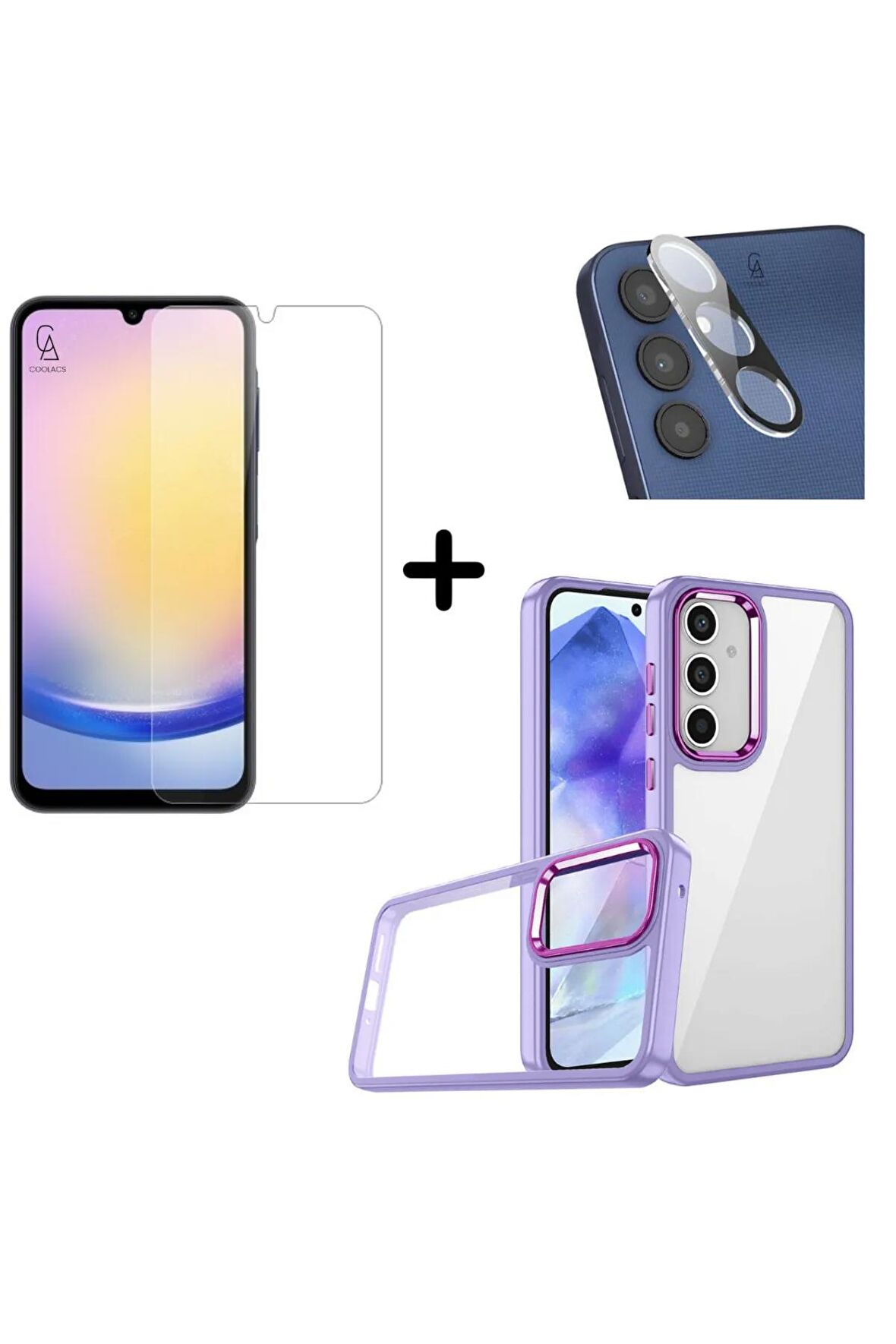 Samsung Galaxy A25 Uyumlu Pastel Renk Telefon Kılıfı Temperli Cam Ekran ve Kamera Koruyucu