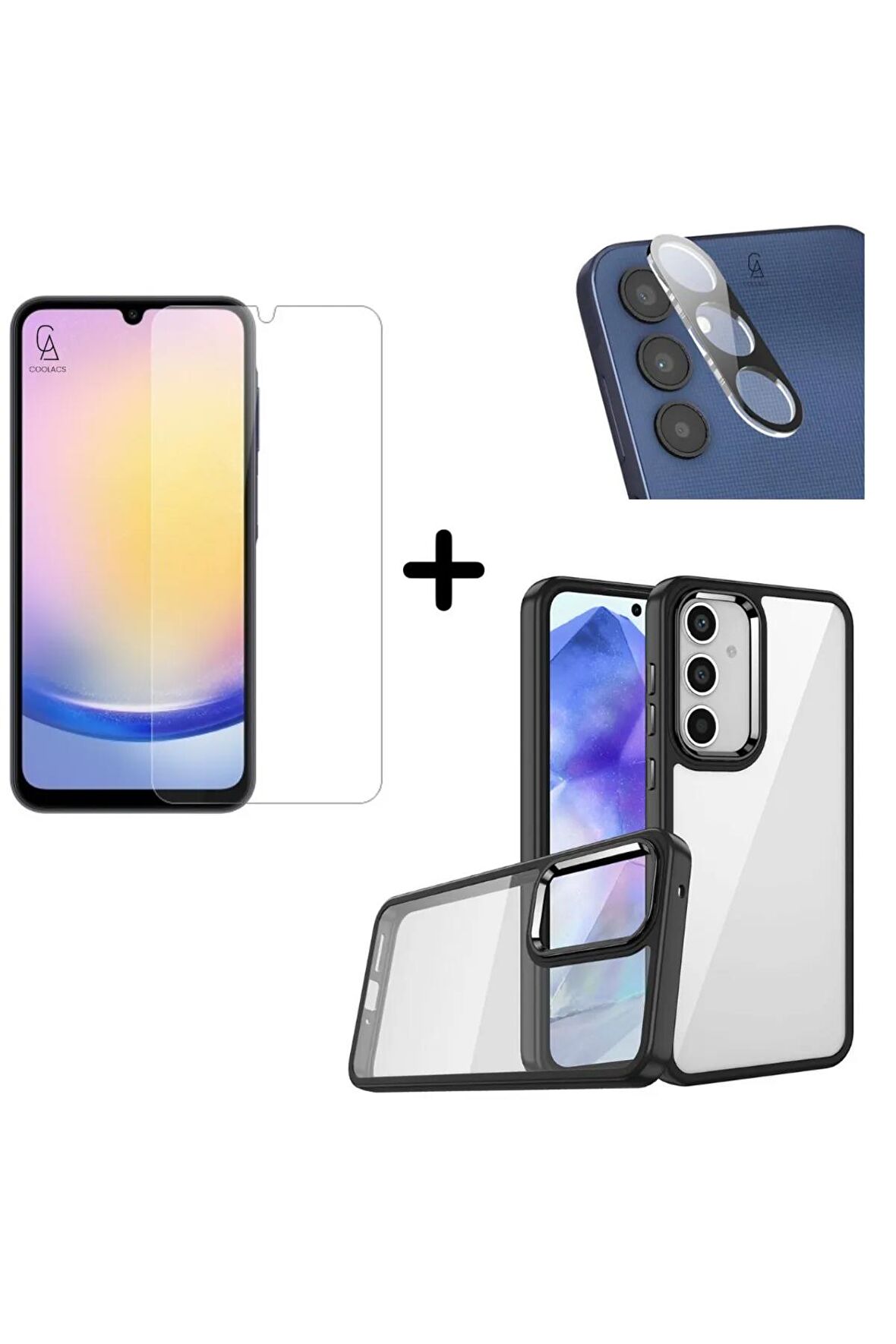 Samsung Galaxy A25 Uyumlu Pastel Renk Telefon Kılıfı Temperli Cam Ekran ve Kamera Koruyucu