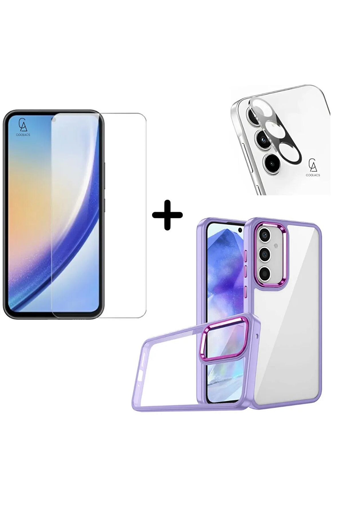 Samsung Galaxy A55 5G Uyumlu Pastel Renk Telefon Kılıfı Temperli Cam Ekran ve Kamera Koruyucu