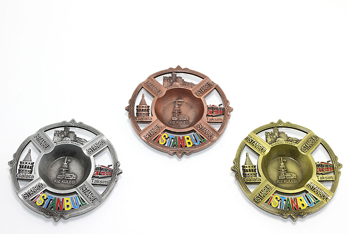 İstanbul Temalı Yöresel Metal Küllük Yuvarlak 