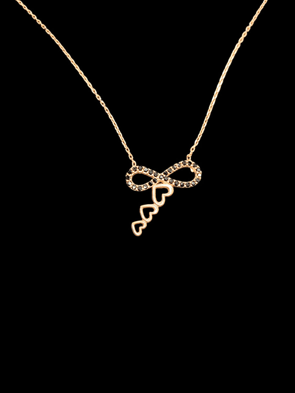 💎 Rose Gold Kaplama 925 Ayar İthal Gümüş Sonsuzluk ve Kalp Kolye — Zarif ve Romantik Bir Dokunuş