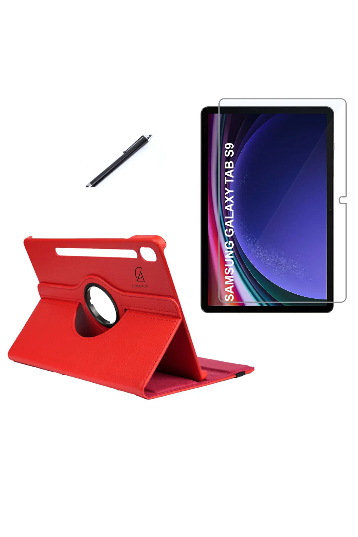 Samsung Galaxy Tab S9 SM-X710 Kılıf Birebir Uyumlu Dönebilen Kılıf + Ekran Koruyucu + Kalem