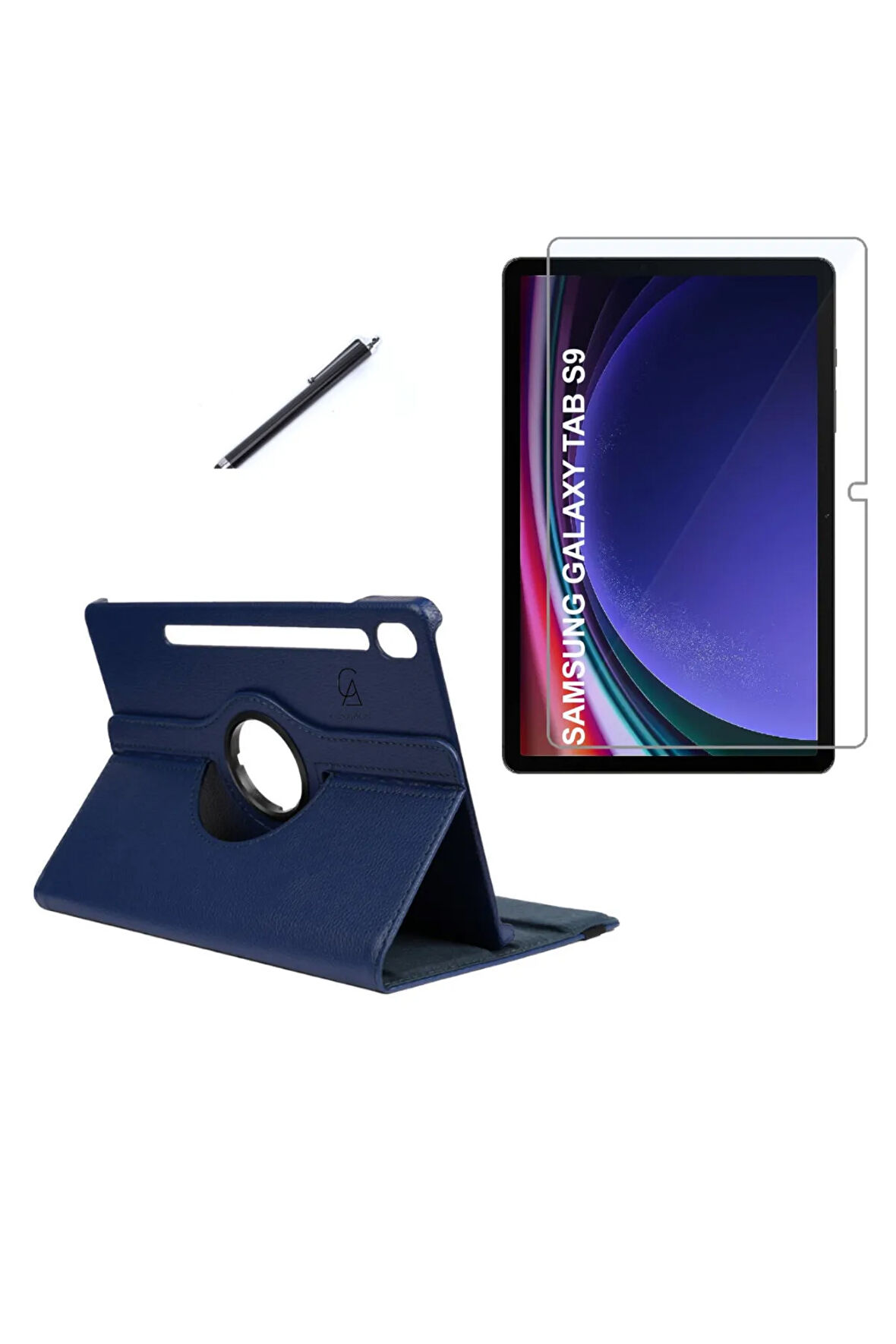Samsung Galaxy Tab S9 SM-X710 Kılıf Birebir Uyumlu Dönebilen Kılıf + Ekran Koruyucu + Kalem