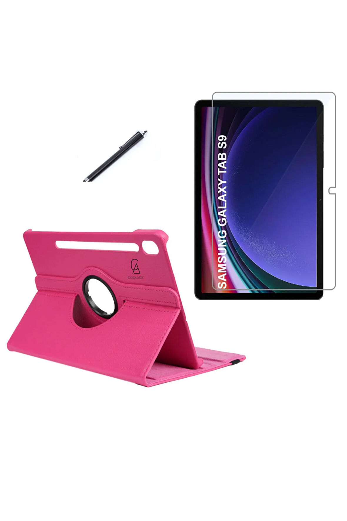 Samsung Galaxy Tab S9 SM-X710 Kılıf Birebir Uyumlu Dönebilen Kılıf + Ekran Koruyucu + Kalem