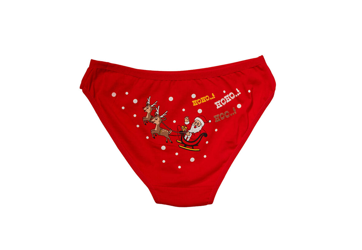 Kırmızı Yılbaşı Desenli Hoo Hoo Hoo Pamuklu Külot - Kırmızı - XL