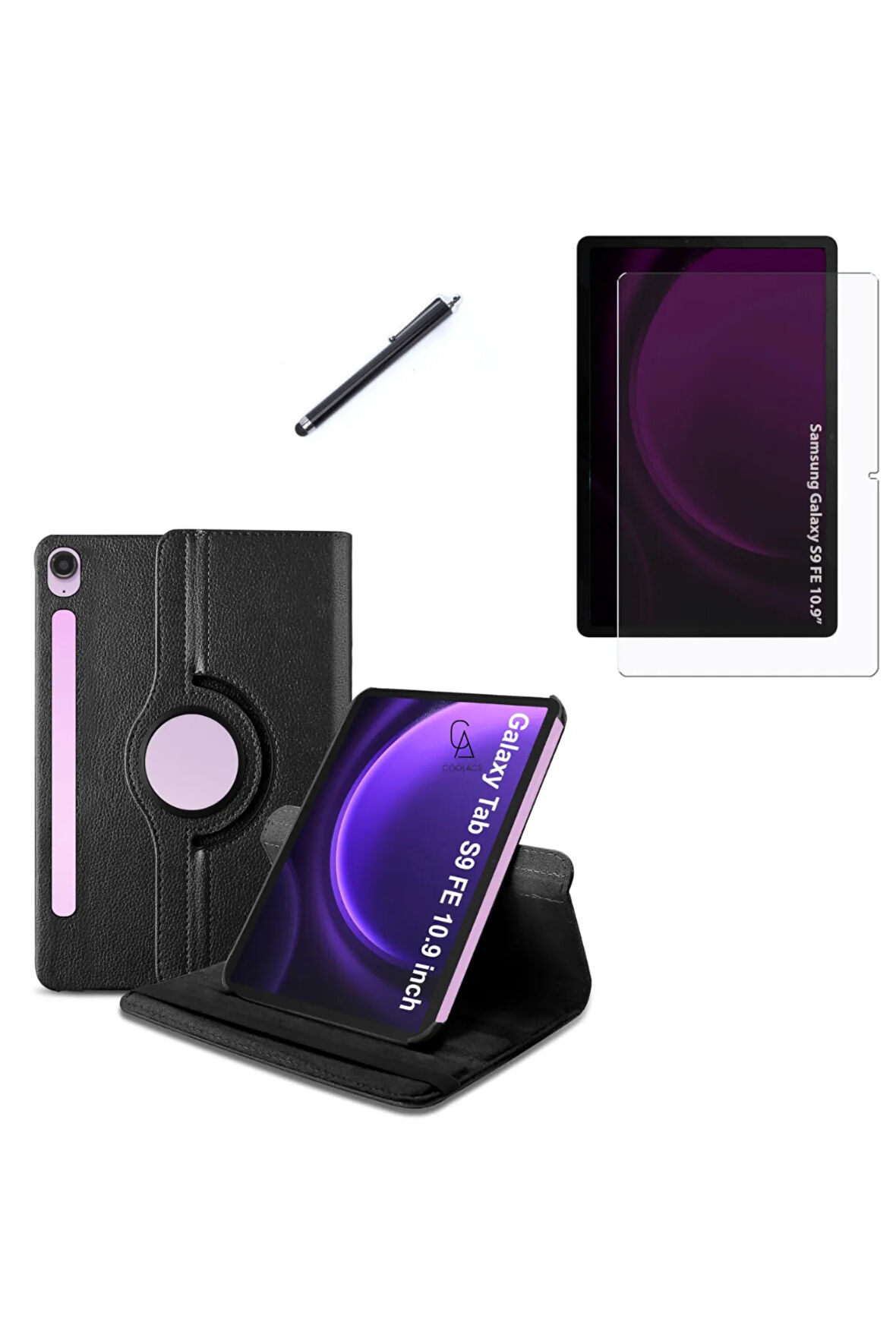 Samsung Galaxy Tab S9 FE SM-X510 Kılıf Birebir Uyumlu Dönebilen Kılıf + Ekran Koruyucu + Kalem