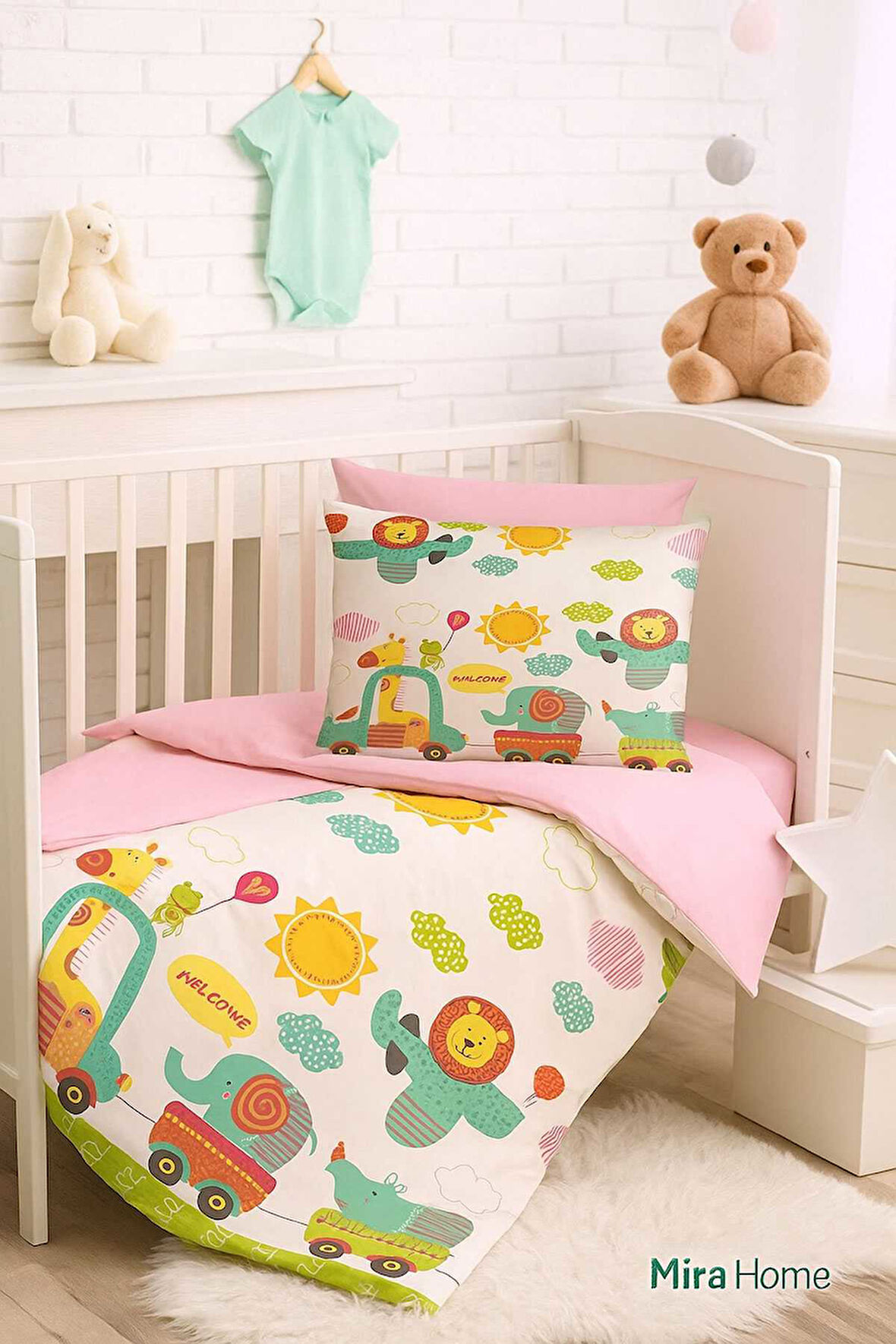 Dijital Baskılı 3d Pamuklu Yenidoğan Bebek Nevresim Takımı Welcome Zoo