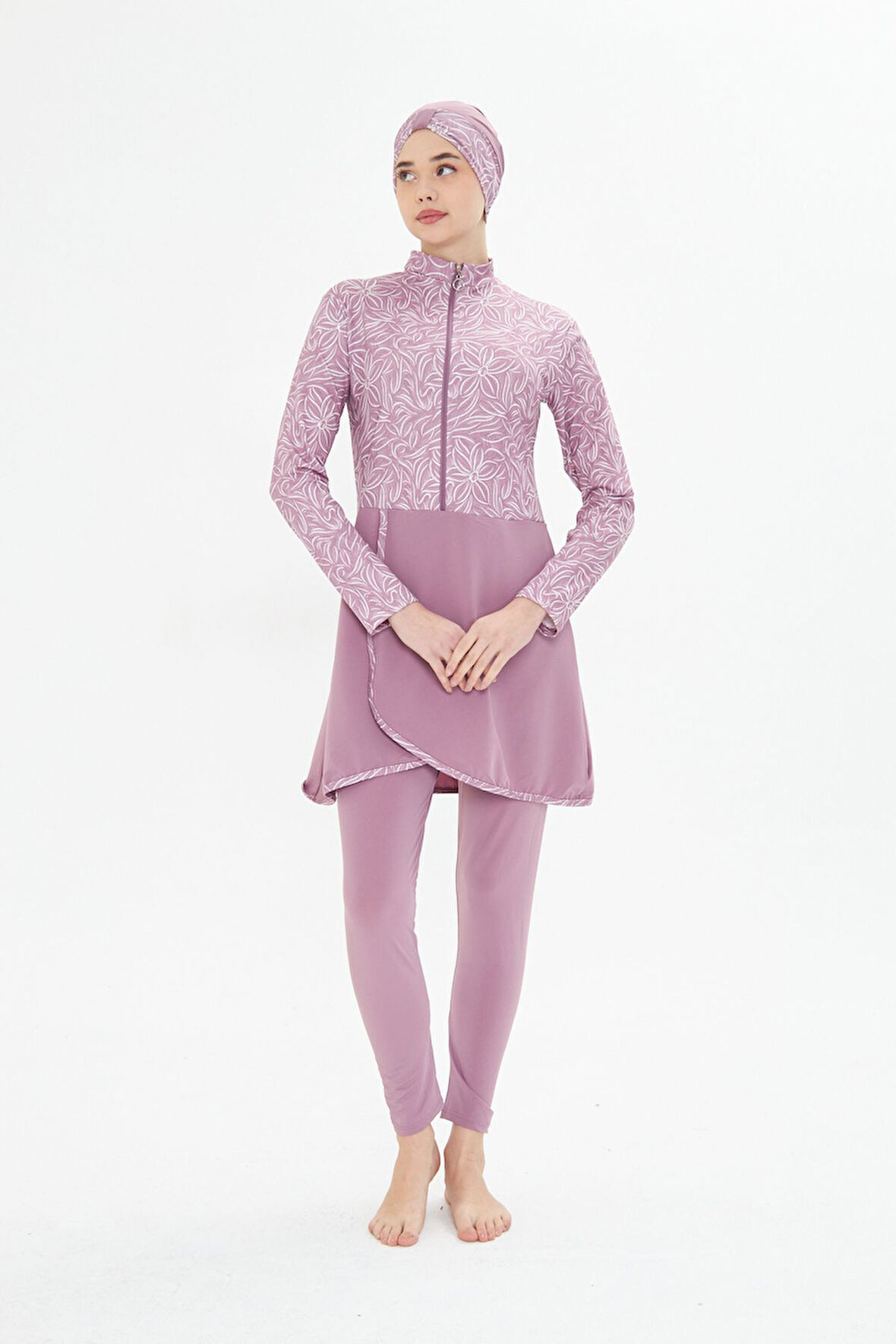 Kadın Tam Kapalı Tesettür Mayo 4 Parça – Desenli – PUDRA-M