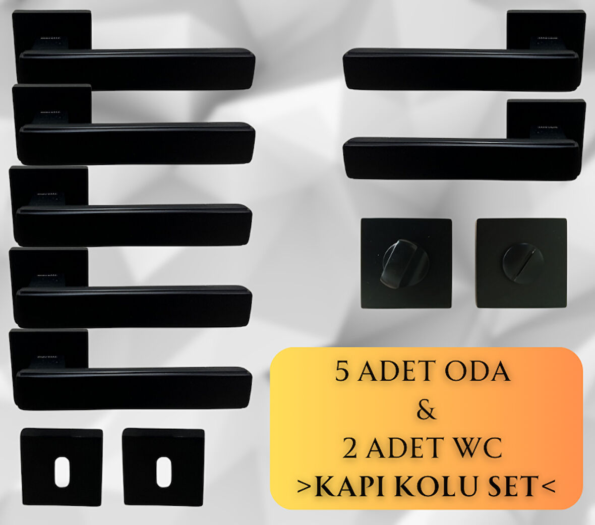 Lusso Siyah 5 ADET ODA 2 ADET WC Kare Rozetli Kapı Kolu SET