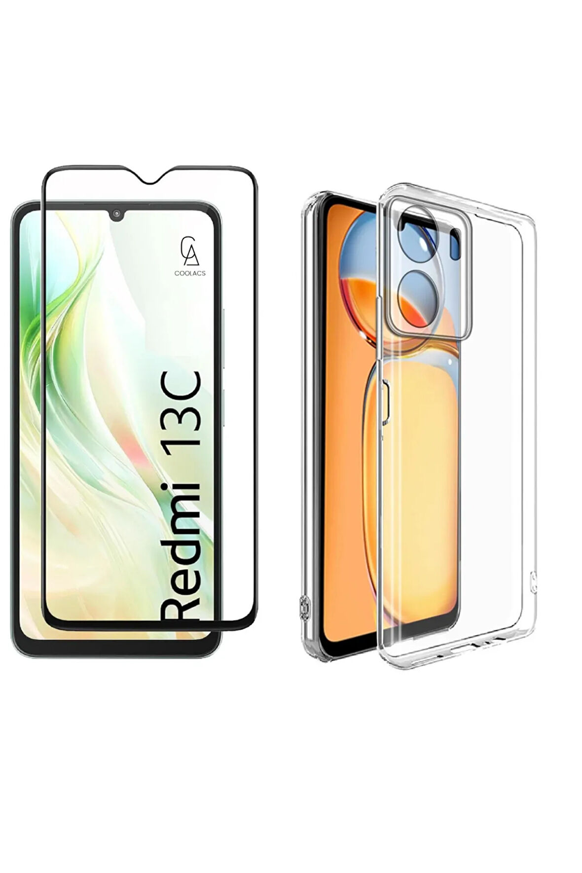 Xiaomi Redmi 13C ile Uyumlu Telefon Kılıfı ve 5d Tam Kaplayan Cam Ekran Koruyucu