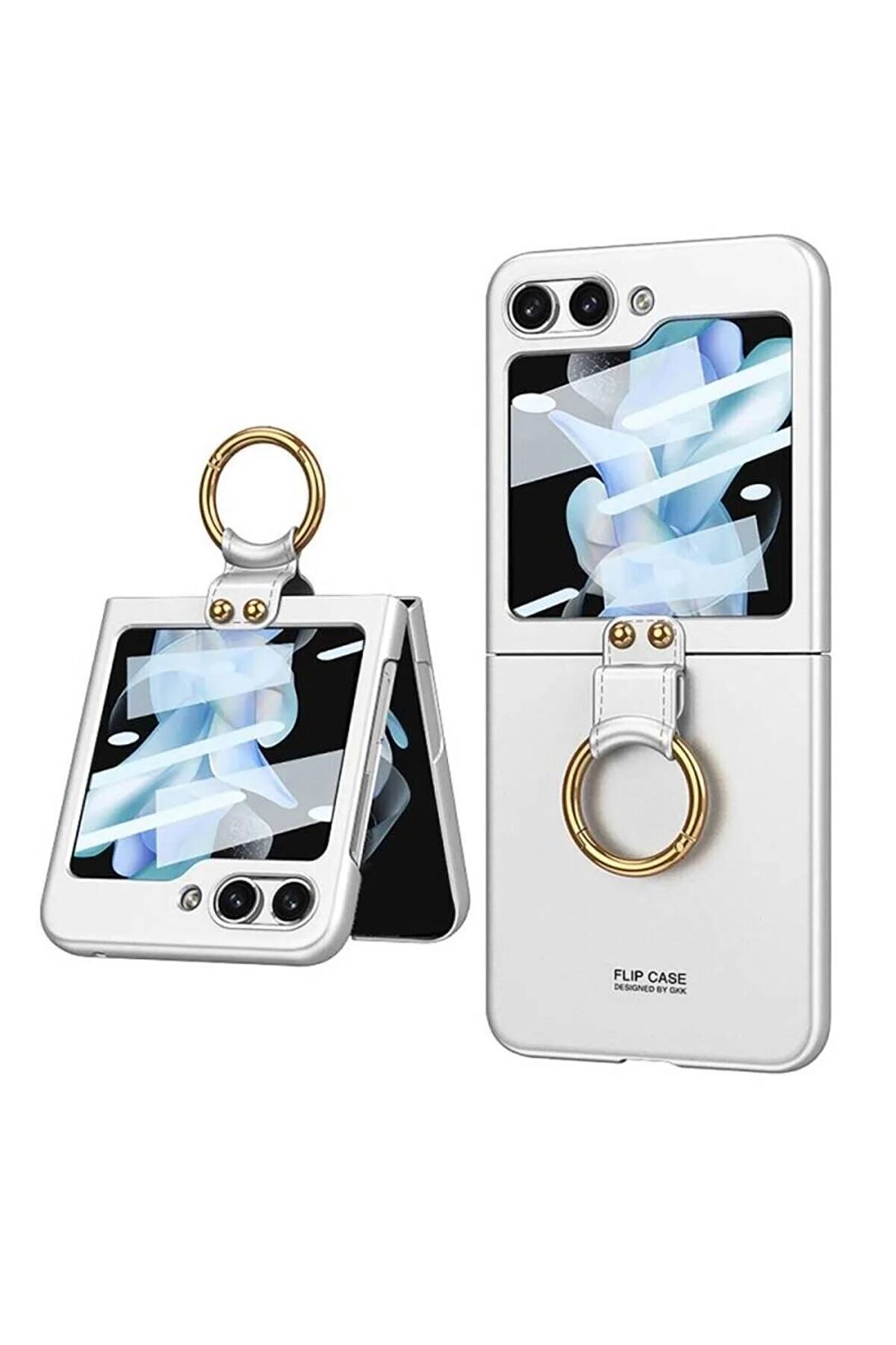 Samsung Galaxy Z Flip 5 ile Uyumlu Kılıf Yüzüklü Kamera Korumalı Mat Görünüm Telefon Kılıfı Kapak