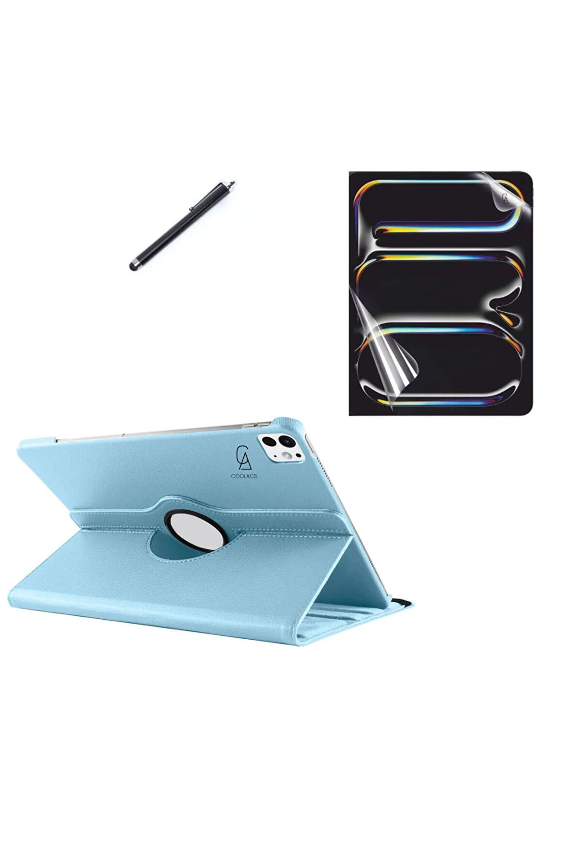 Apple iPad Pro 13 Inç 2024 M4 (A2925-A2926) Dönebilen Tablet Kılıfı + Ekran Koruyucu + Tablet Kalem