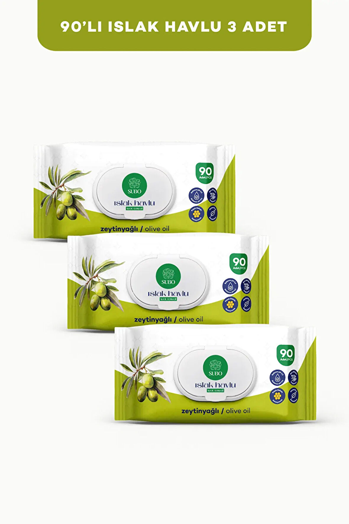 SUBO ISLAK HAVLU 90 'LI ZEYTİNYAĞLI 3X90