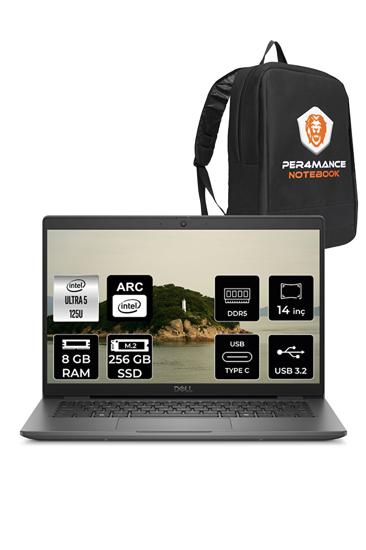 DELL Latitude 3450 Ultra 5 125U 8GB 256GB SSD 14'' FHD FDOS Taşınabilir Bilgisayar & PER4 ÇANTA