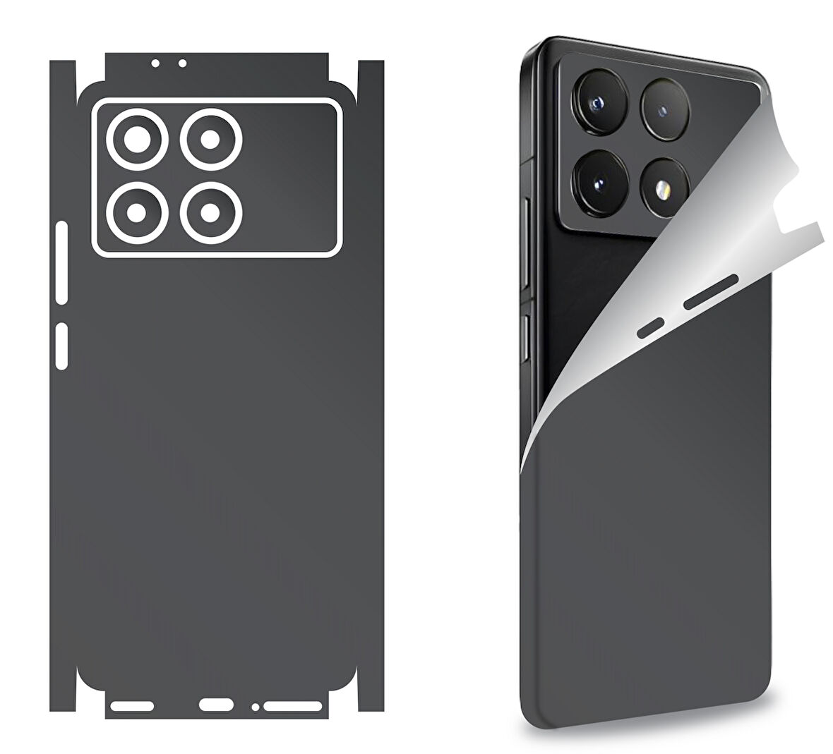 Xiaomi Poco F6 Pro için uyumlu 360 full arka kaplama koruma sticker - KOYU GRİ