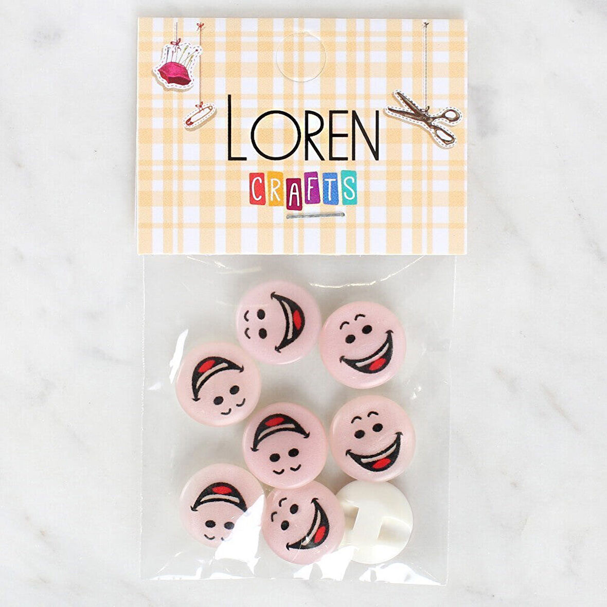 Loren Crafts 8'li Gülen Yüz Düğme - 1025