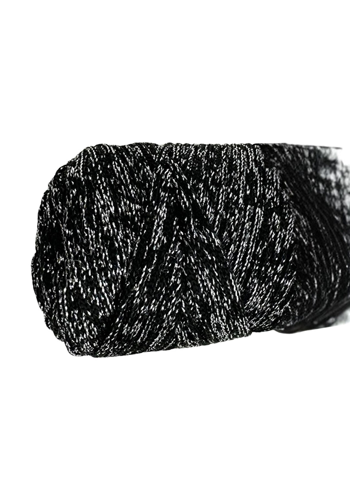 Makrome İpi 3mm Polyester Siyah Gümüş  Simli