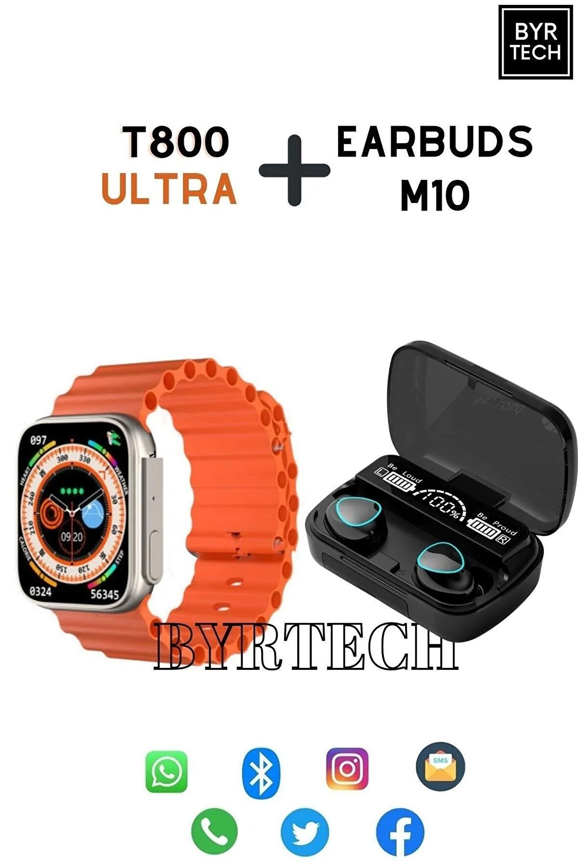 Watch 8 Ultra Smartwatch T800 Ultra Uyumlu Akıllı Saat + Earbuds Tws M10 Bluetooth Kulaklık