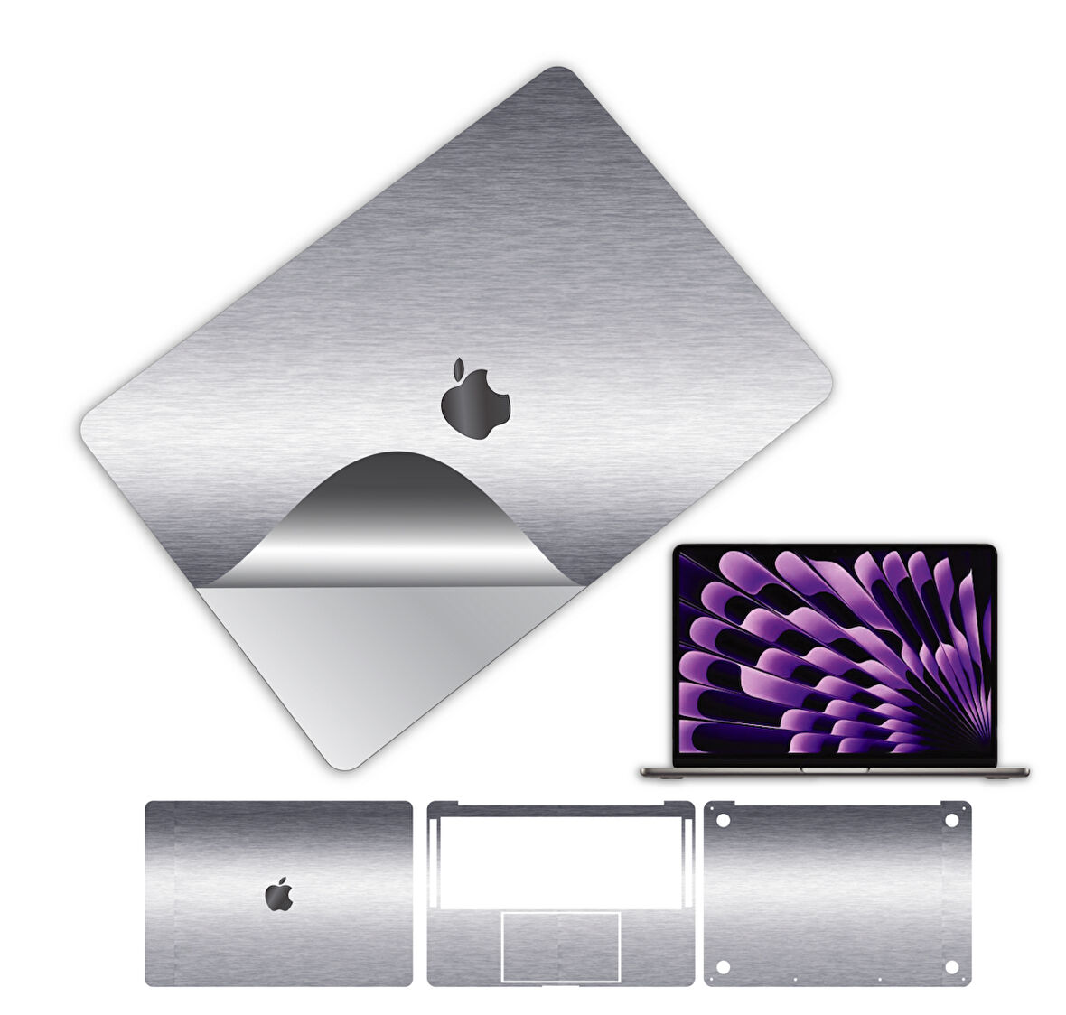 Macbook pro 13 inç 2020 m1 işlemci için 360 full kaplama koruma sticker çizilmez film kaplama GÜMÜŞ GRİ