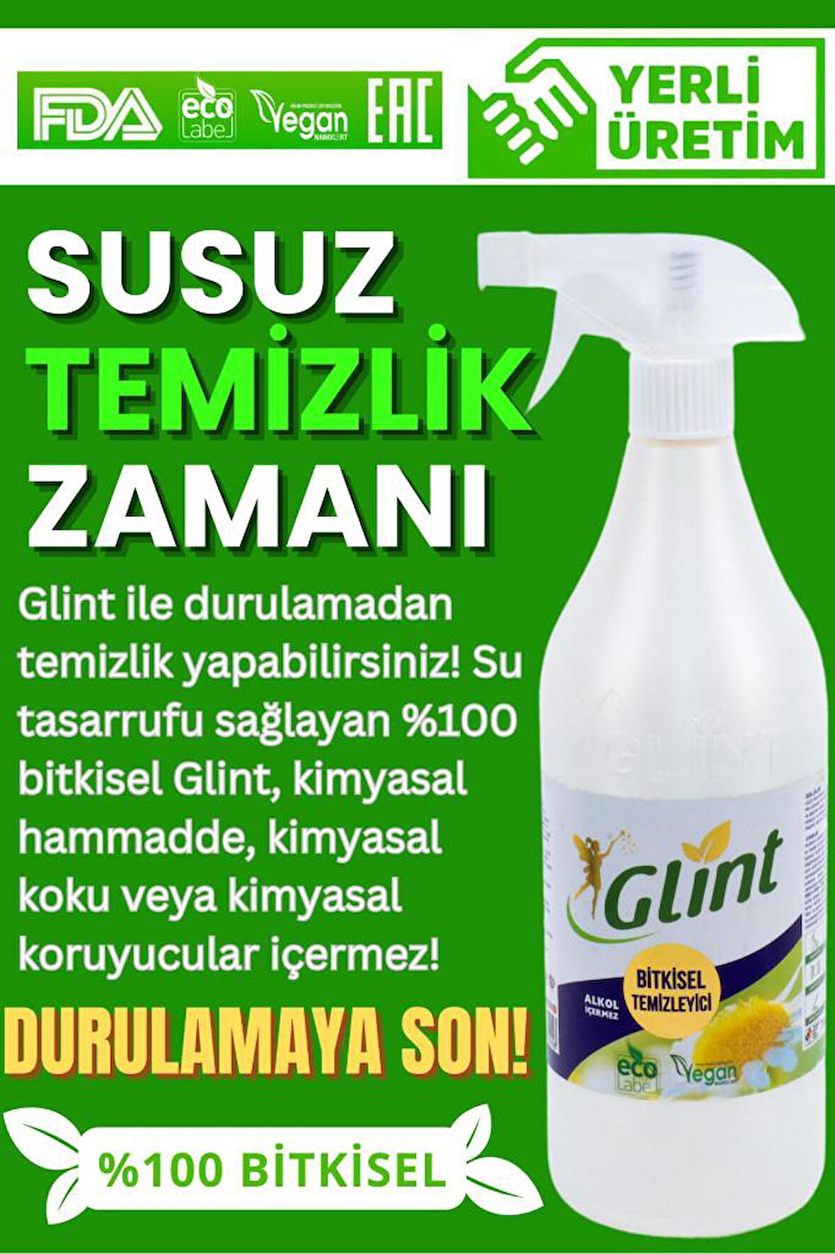 GLİNT 1 Litre %100 Bitkisel Küf Fırın Izgara Temizleyici Yağ Sökücü Çok Amaçlı Yüzey Temizleyici