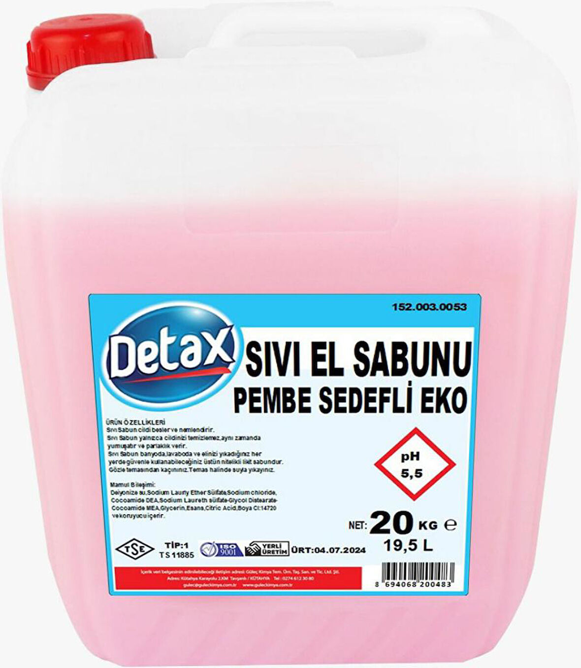 Detax Sıvı Sabun 20 Kg Pembe Sedefli