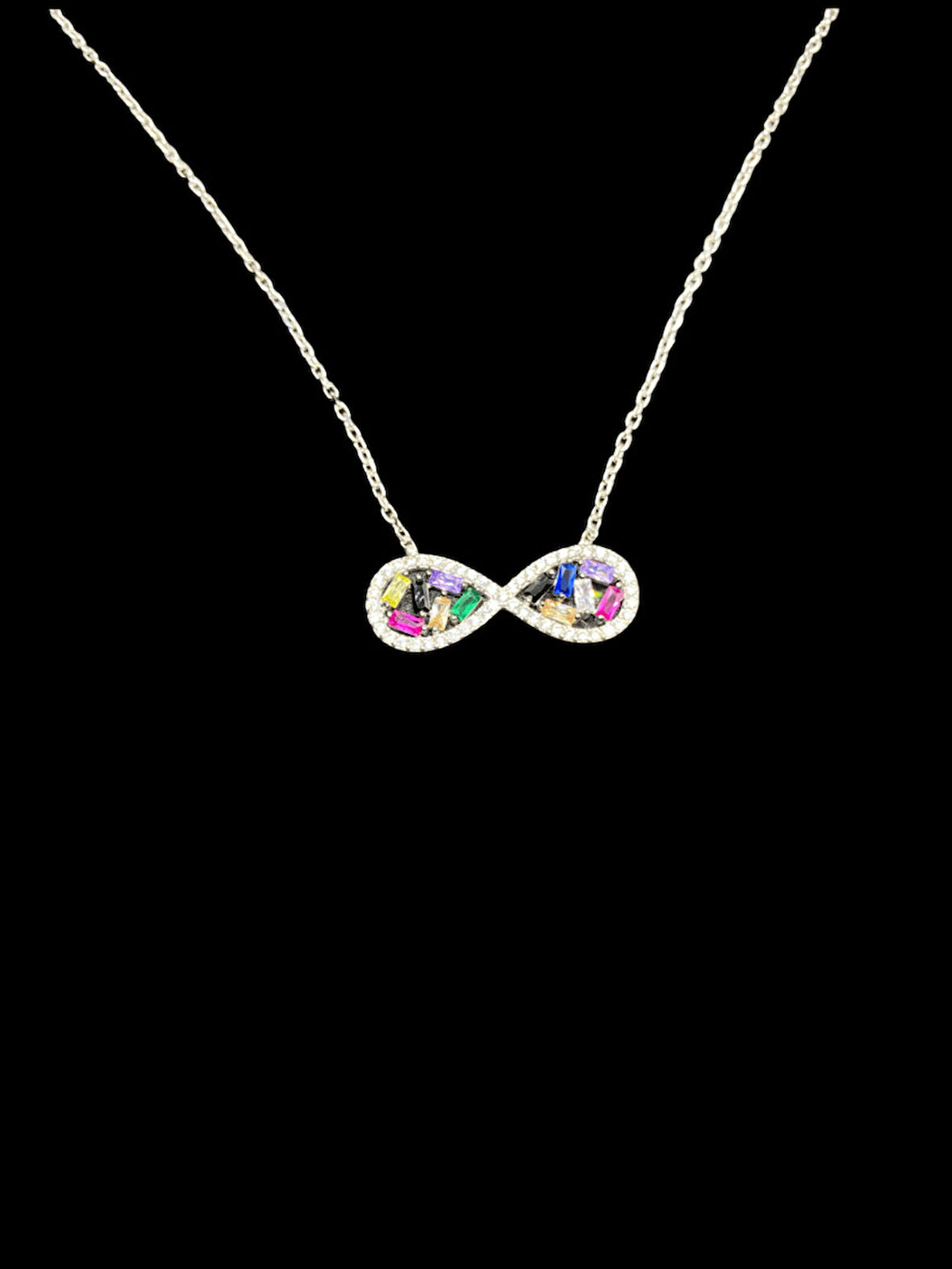 🌈 925 Ayar İthal Gümüş Infinity (Sonsuzluk) Model  Şık Kolye — Sonsuzluğun Renkli İfadesi