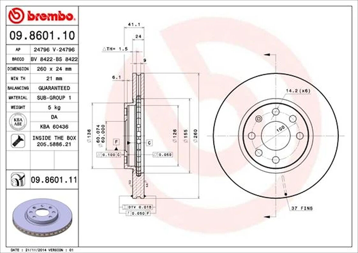 ÖN FREN AYNASI CORSA C - COMBO C 2001-2011 MERIVA A 2003-2010 TIGRA 2004-2009 260X24X4DL HAVALI 95526646 569000 9127967 9196050 (2 ADET)